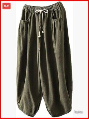 Baggy Harem Pants Wide Leg Casual Cotton Drawstring Trousers with Pockets